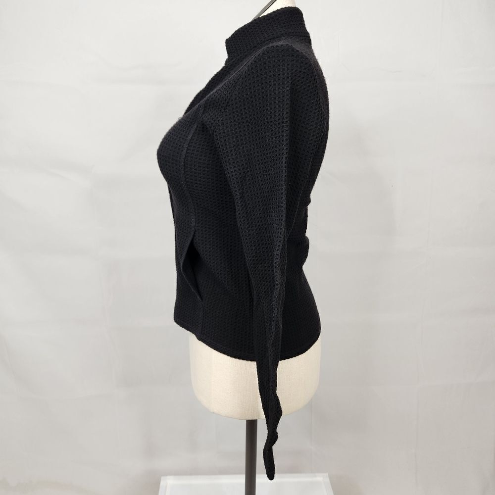 Eileen Fisher Waffle Knit Black Stretch Zip Stand Up Collar Jacket Sz XS - Picture 5 of 13